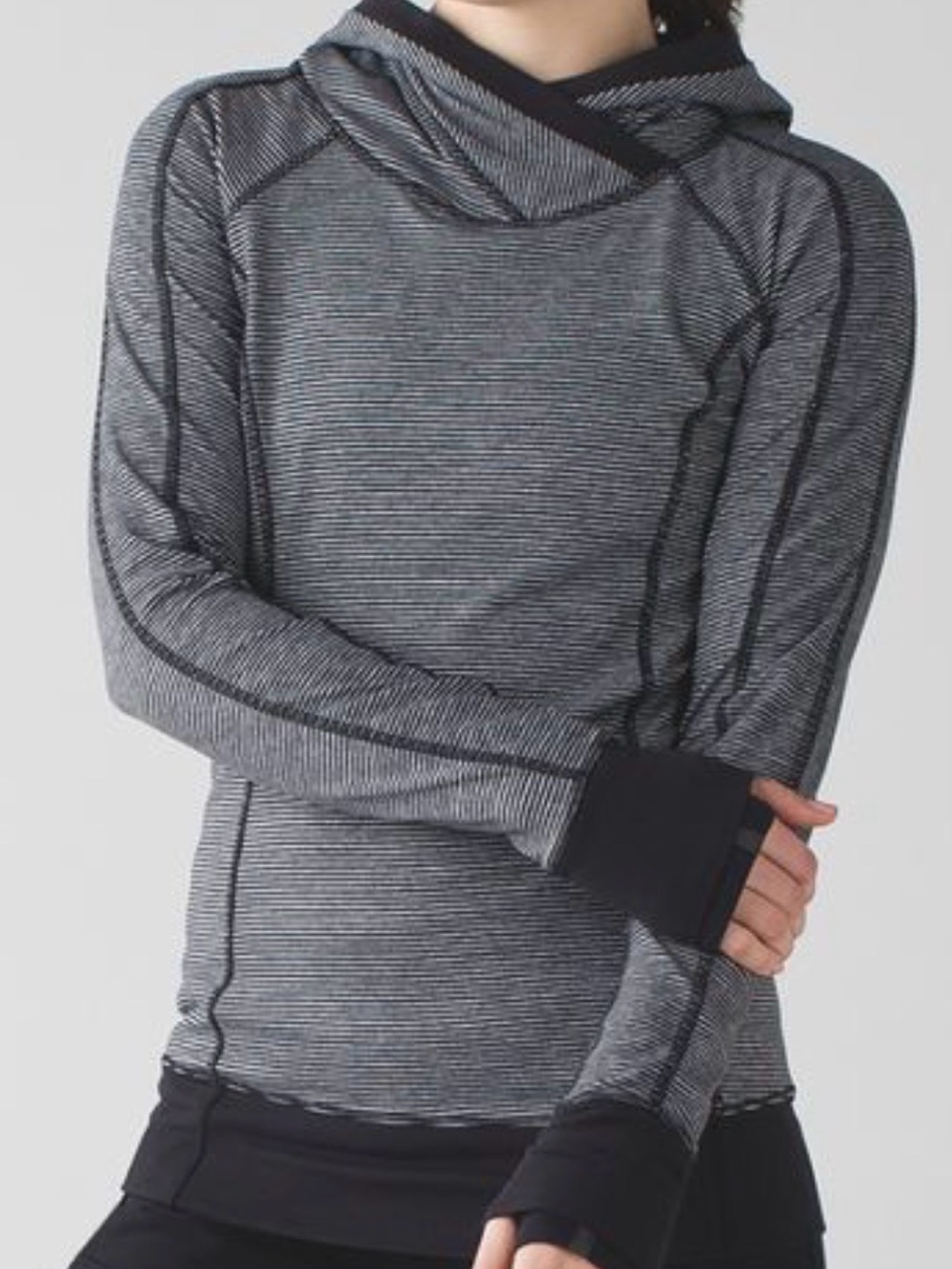 lululemon Think Fast Hoodie Tonka Stripe Heathered Slate Black Womens 8